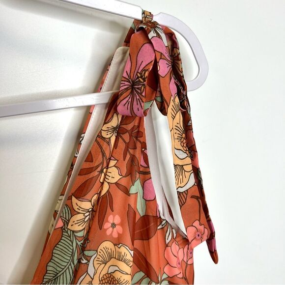 Altar’d State Floral Tiered Ruffle Tie Strap Dress Medium Orange - Picture 3 of 10